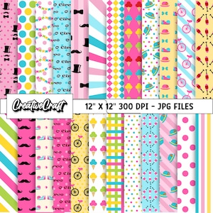 24 Girl Circus Digital Papers 300 DPI Maximum Quality, girl circus scrapbooking, girl circus printables papers designs, instant download