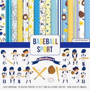 16 Baseball Sport Digital Papers 300 DPI Maximum Quality, scrapbooking baseball, 30 clipart png baseball, printable design baseball boy