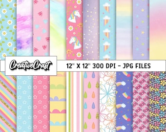 20 Unicorns Colors Digital Papers 300 DPI Maximum Quality, unicorn scrapbooking, unicorns colors printables papers designs, instant download