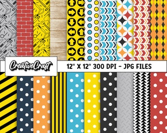 20 Construction Digital Papers 300 DPI Maximum Quality, construction scrapbooking, construction printable paper designs, instant download