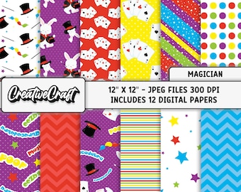 12 Magician Digital Papers 300 DPI Maximum Quality, magician scrapbook papers, magician printables papers designs, instant download