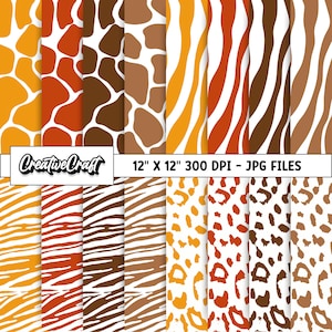 16 Safari Animals Digital Papers 300 DPI Highest Quality, animals safari scrapbooking, safari printables papers designs, instant download