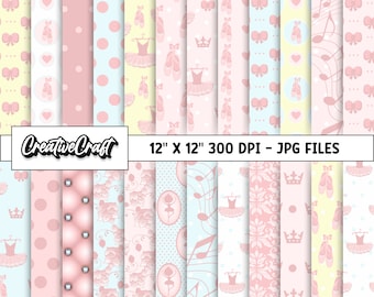 24 Ballet Dance Digital Papers 300 DPI Maximum Quality, ballet dance scrapbooking, ballet dance printable paper designs, instant download