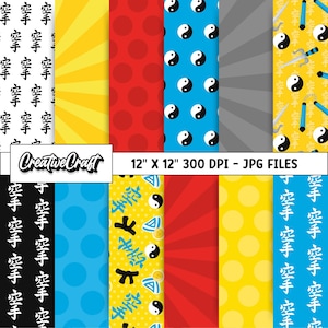 12 papéis digitais Karate Boy 300 DPI qualidade máxima, scrapbook kung fu karate, desenhos para impressão karate sport, download instantâneo