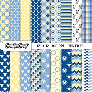 18 Papeles Digitales Mickey Bebé 300 DPI Máxima Calidad, scrapbooking mickey bebé, diseños papeles imprimibles mickey, descarga instantánea