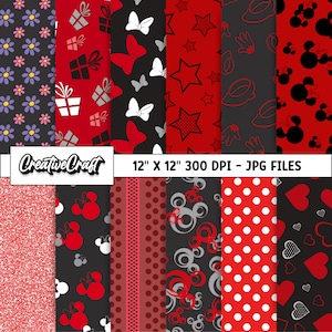 12 Papeles Digitales Minnie la Ratona 300 DPI Máxima Calidad, scrapbooking minnie, diseños papeles imprimibles minnie, descarga instantánea