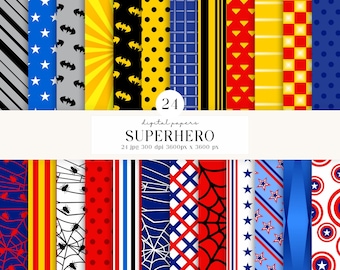24 Superhero Digital Papers 300 DPI Maximum Quality, superhero  scrapbooking, superhero printables papers designs, instant download