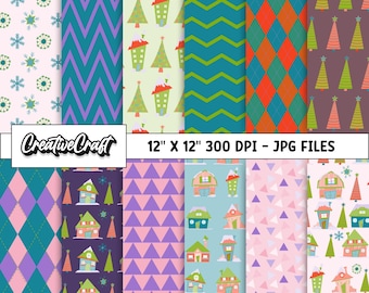 12 Christmas Digital Papers 300 DPI Maximum Quality, Christmas scrapbooking, Christmas paper designs, instant download, christmas background