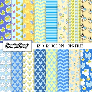 16 Papeles Digitales Mickey Bebé 300 DPI Máxima Calidad, scrapbooking mickey bebé, diseños papeles imprimibles mickey, descarga instantánea