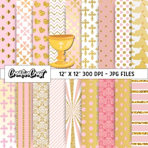 18 digitale Papiere zur Erstkommunion, 300 DPI, maximale Qualität, Scrapbooking für Mädchentaufe, Taufpapier-Designs, sofortiger Download