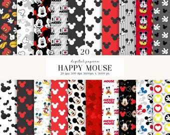 20 Mickey the Mouse Digital Papers 300 DPI Maximum Quality, mickey scrapbooking, mickey the mouse printable paper designs, instant download
