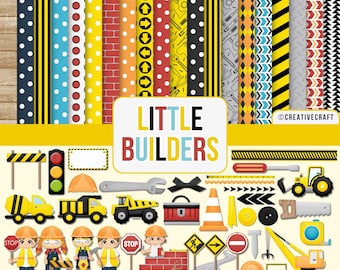 Digitale Papiere und Clipart-Kit für den Bau, 300 DPI maximale Qualität, digitales Scrapbook für den Bau, Clipart für den Bau im PNG-Format, LKW-PNG