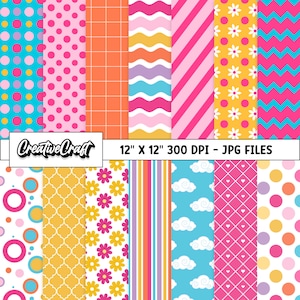 14 Papeles Digitales Hermanos Cerdo Rosa 300 DPI Máxima Calidad, scrapbooking cerdita, diseños de papeles cerdita, descarga instantánea