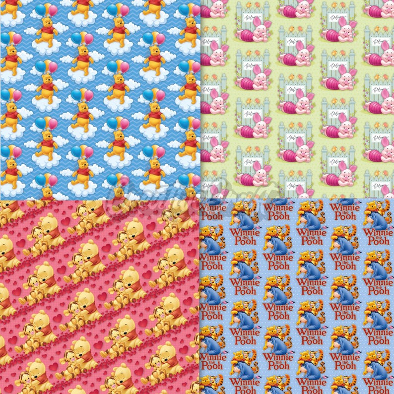 12 Winnie Pooh Digital Papers 300 DPI Maximum Quality, Winnie Pooh scrapbooking, Winnie Pooh printables papers designs, instant download image 2