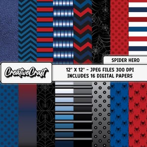 16 Spiderman Superhero Digital Papers 300 DPI Maximum Quality, spiderman scrapbooking, spiderman printables papers designs, instant download
