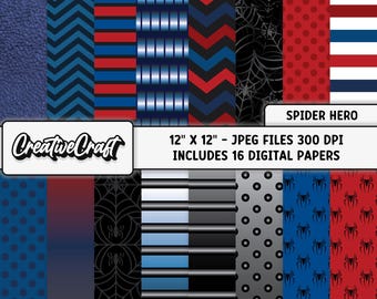 16 papiers numériques Spider-Man, qualité maximale 300 DPI, pour scrapbooking et impressions Spider-Man, téléchargement instantané