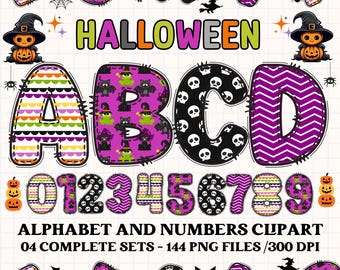 Halloween alphabet clipart PNG. 4 styles with halloween cliparts. halloween alphabet letters,halloween png cliparts, numbers clipart png