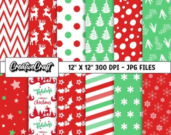 12 Christmas Digital Papers 300 DPI Maximum Quality, Christmas scrapbooking, Christmas paper designs, instant download, christmas background