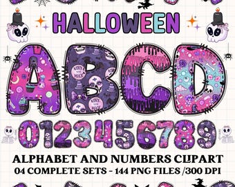 Halloween alphabet clipart PNG. 4 styles with halloween cliparts. halloween alphabet letters,halloween png cliparts, numbers clipart png