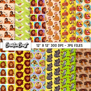 12 Papeles Digitales El Rey Leon 300 DPI Máxima Calidad, scrapbooking rey leon, diseños papeles imprimibles rey leon, descarga instantánea