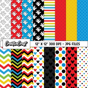 16 Papeles Digitales Mickey el Ratón 300 DPI Máxima Calidad, scrapbooking mickey, diseños papeles imprimibles mickey, descarga instantánea