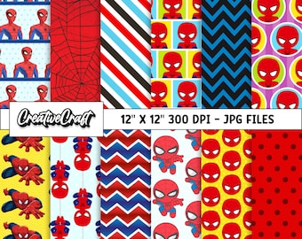12 Spider-Man Digital Papers 300 DPI Qualité maximale, scrapbook spider-man, designs imprimables spider-man, téléchargement instantané