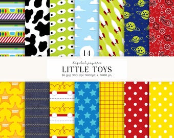 14 Little Toys Digital Papers 300 DPI Maximum Quality, little toys scrapbook, toys printables papers designs, cowboy backgronds designs