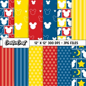 12 Papeles Digitales Mickey el Ratón 300 DPI Máxima Calidad, scrapbooking mickey, diseños papeles imprimibles mickey, descarga instantánea