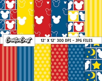 12 Papeles Digitales Mickey el Ratón 300 DPI Máxima Calidad, scrapbooking mickey, diseños papeles imprimibles mickey, descarga instantánea