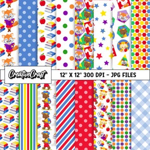 16 Papeles Digitales Regreso a Escuela 300 DPI Máxima Calidad, scrapbooking school, diseños de papeles back to school, descarga instantánea