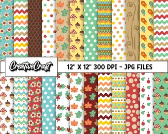 24 Waldtiere Digitale Papiere 300 DPI Maximale Qualität, Wald-Sammelalbum, Wald-druckbare Papierdesigns, sofortiger Download