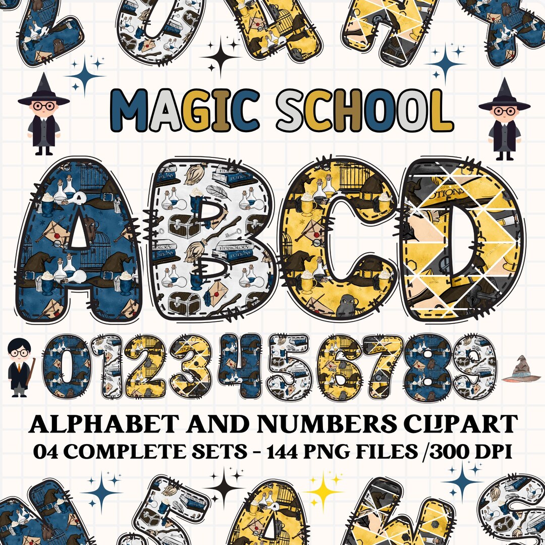 Wizard Magic School Alphabet Clipart PNG. 4 Styles With Wizard Cliparts ...