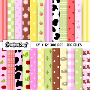 24 papéis digitais Farm Girl 300 DPI de qualidade máxima, scrapbooking farm girl, designs de papel para impressão de fazenda, download instantâneo