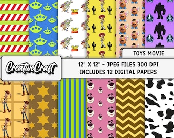 12 Toy Story Digital Papers 300 DPI Maximum Quality, toy story scrapbooking, toy story printables papers designs, instant download