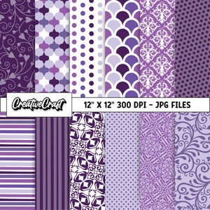 12 Lavender Digital Papers 300 DPI Maximum Quality, lavender scrapbooking, lavender printables papers designs, instant download, purple