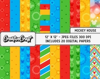 20 Clubhouse Mickey Digital Papers 300 DPI Maximum Quality, mickey scrapbooking, mickey the mouse printable papers designs, instant download