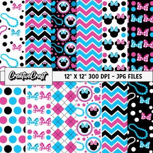 12 Minnie the Mouse Digital Papers 300 DPI Maximum Quality, minnie mouse scrapbooking, minnie printables papers designs, instant download