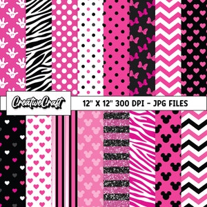 16 Minnie the Mouse Digital Papers 300 DPI massima qualità, scrapbooking minnie, disegni di carta stampabile minnie, download immediato