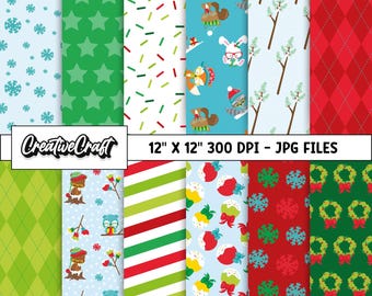 12 Christmas Digital Papers 300 DPI Maximum Quality, Christmas scrapbooking, Christmas paper designs, instant download, christmas background