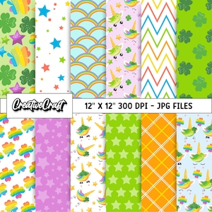 12 Papeles Digitales Día de San Patricio 300 DPI Máxima Calidad, scrapbook san patricio, diseños papeles san patricio, descarga instantánea