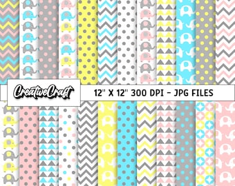 24 Baby Shower Digital Papers 300 DPI Highest Quality, baby shower scrapbooking, baby shower printables papers designs, instant download