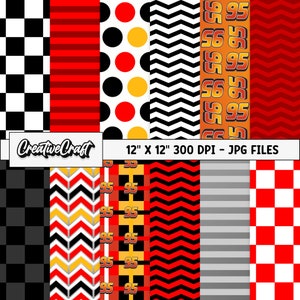 12 Lightning Mcqueen Digital Papers 300 DPI Maximale Qualität, Lightning Mcqueen Scrapbooking, druckbare Papierdesigns für Autos, sofortiger Download