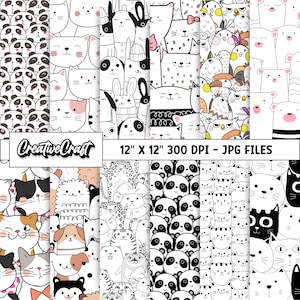 12 cute animals Digital Papers 300 DPI Highest Quality, cute animals scrapbooking, cute animals printables papers designs, instant download