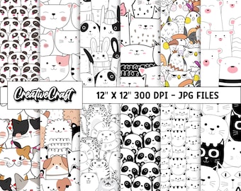 12 cute animals Digital Papers 300 DPI Highest Quality, cute animals scrapbooking, cute animals printables papers designs, instant download