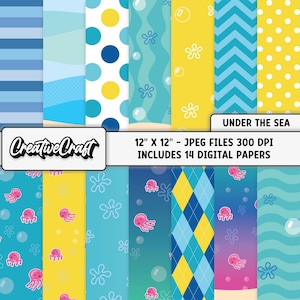 14 Onder de zee digitale papieren 300 DPI maximale kwaliteit, onderwater scrapbooking, onderwater afdrukbare ontwerpen, direct downloaden