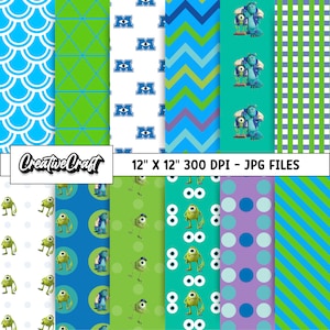 12 Monster Inc Digital Papers 300 DPI Maximale Qualität, Monster Inc Scrapbooking, Monster Inc druckbare Designs, sofortiger Download