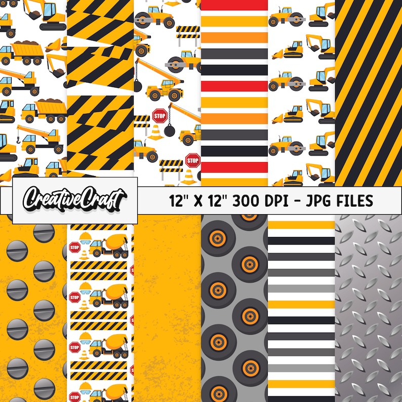 12 Construction Digital Papers 300 DPI Maximum Quality, Construction