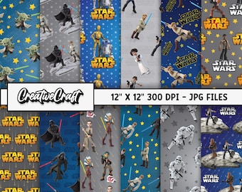 12 Star Wars Digital Papers 300 DPI Maximum Quality, star wars scrapbooking, star wars printables paper designs, instant download, star wars