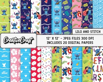 20 Lilo and Stitch Digital Papers 300 DPI Maximum Quality, lilo and stitch scrapbook, lilo and stitch printables designs, instant download
