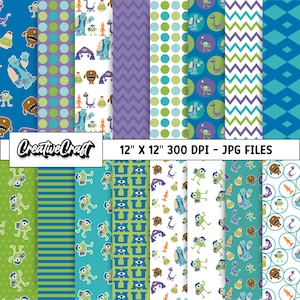 16 Monster Inc Digital Papers 300 DPI Maximale Qualität, Monster Inc Scrapbooking, Monster Inc druckbare Designs, sofortiger Download